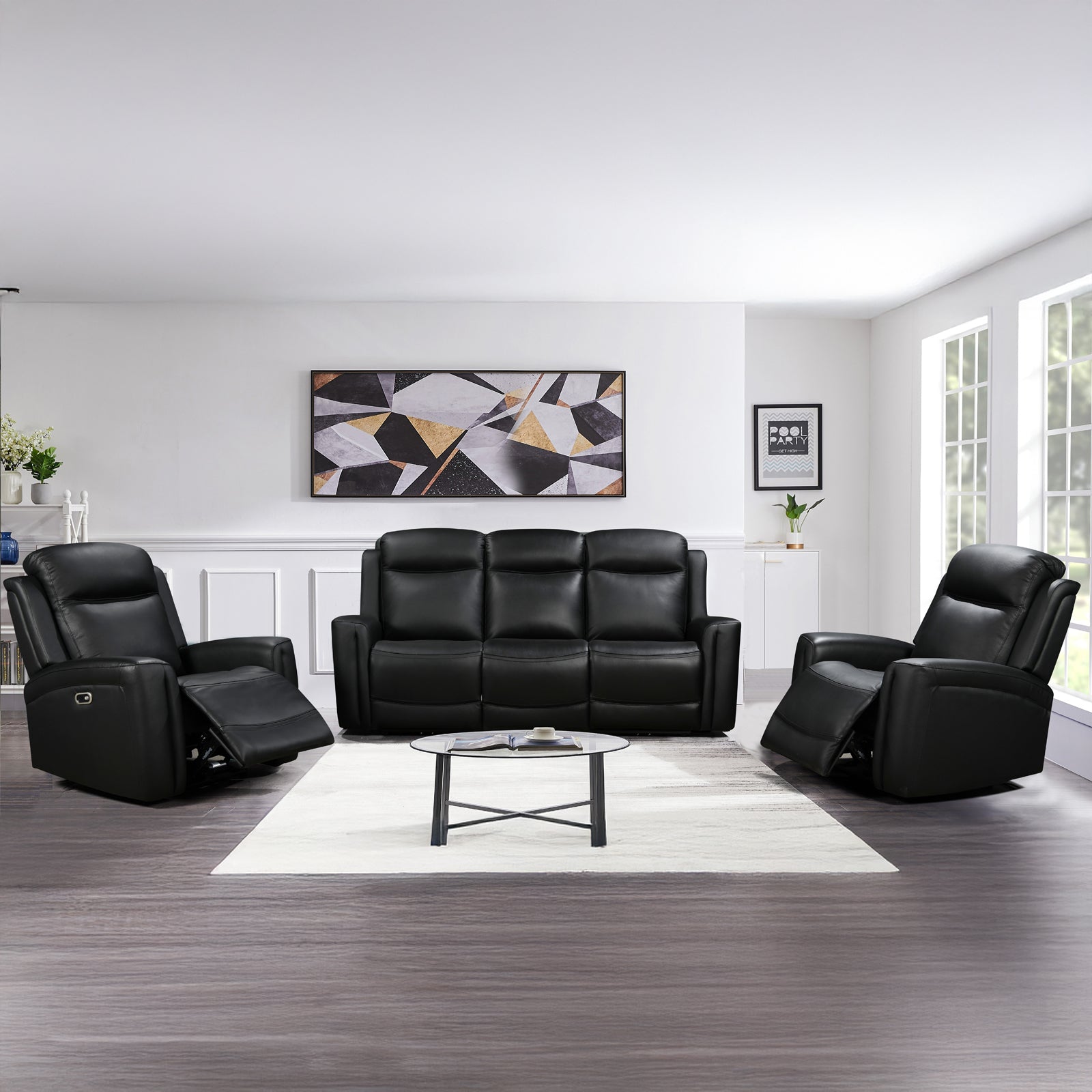 Sofas & Sofa Beds: 3-1-1 Seater Electric Leather/PVC Black Recliner Set