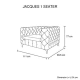 3+2+1 Seater Sofa Classic Button Tufted Lounge in Grey Velvet Fabric with Metal Legs