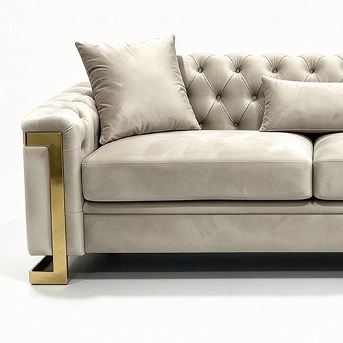 Juliette 3+1+1 Seater Velvet Sofa with Gold Trim in Beige