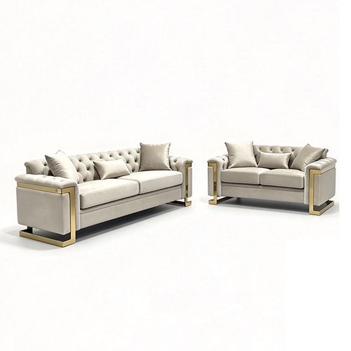 Juliette 3+2 Seater Velvet Sofa with Gold Trim in Beige