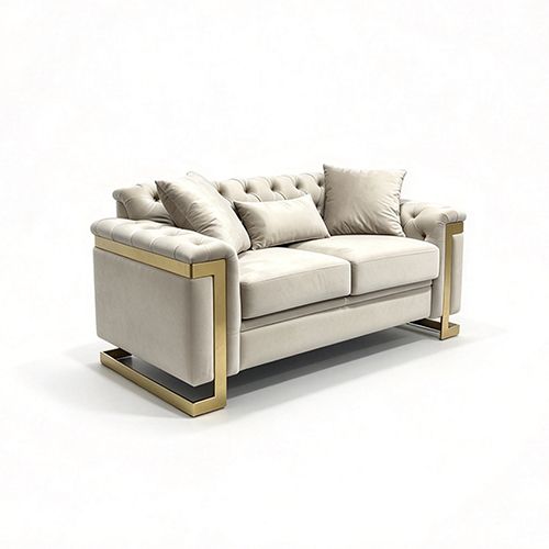 Juliette 3+1+1 Seater Velvet Sofa with Gold Trim in Beige