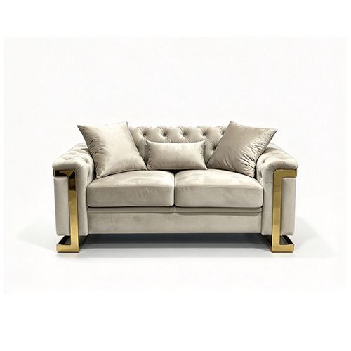 Juliette 3+1+1 Seater Velvet Sofa with Gold Trim in Beige