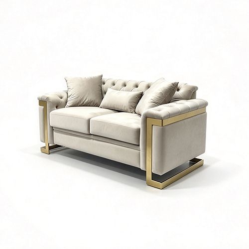 Juliette 3+1+1 Seater Velvet Sofa with Gold Trim in Beige