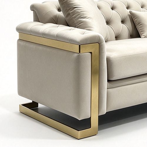 Juliette 3+1+1 Seater Velvet Sofa with Gold Trim in Beige