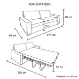 Ada Multifunctional 3 Seater Sofa Bed Fabric Upholstery Wooden Structure