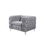 Arm Chairs & Recliners: Single Seater Grey Sofa Classic Armchair Button Tufted in Velvet Fabric with Metal Legs