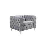 Arm Chairs & Recliners: Single Seater Grey Sofa Classic Armchair Button Tufted in Velvet Fabric with Metal Legs