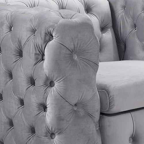 Arm Chairs & Recliners: Single Seater Grey Sofa Classic Armchair Button Tufted in Velvet Fabric with Metal Legs