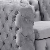 Arm Chairs & Recliners: Single Seater Grey Sofa Classic Armchair Button Tufted in Velvet Fabric with Metal Legs