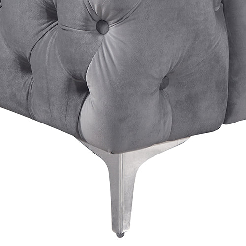 Arm Chairs & Recliners: Single Seater Grey Sofa Classic Armchair Button Tufted in Velvet Fabric with Metal Legs