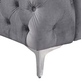 Arm Chairs & Recliners: Single Seater Grey Sofa Classic Armchair Button Tufted in Velvet Fabric with Metal Legs