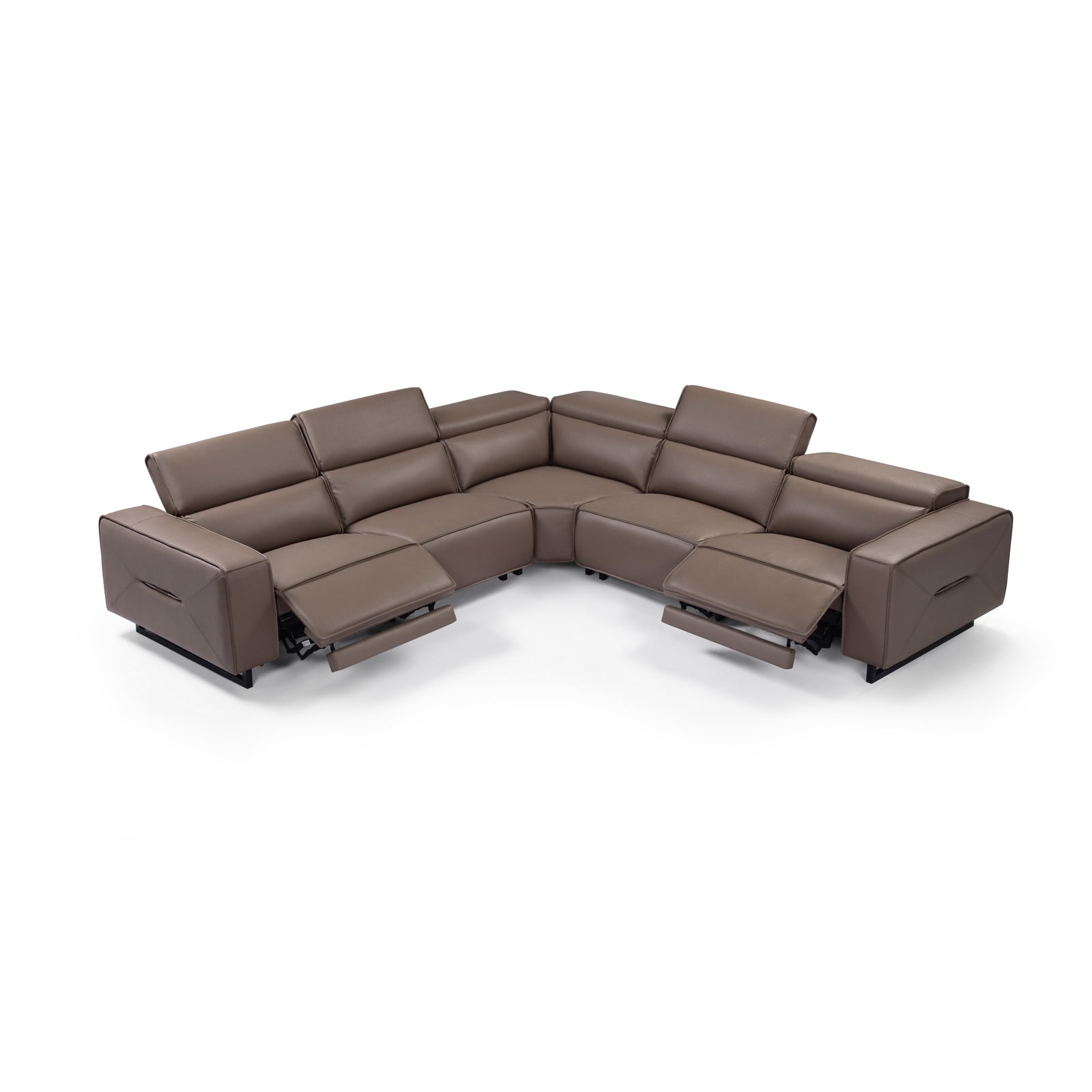 Sofas & Sofa Beds: 5 Seater Real Cow Leather Sofa with Power Recliner Adjustable Headrest Wooden Frame Corner Lounge