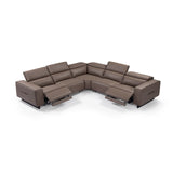 Sofas & Sofa Beds: 5 Seater Real Cow Leather Sofa with Power Recliner Adjustable Headrest Wooden Frame Corner Lounge