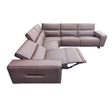 Sofas & Sofa Beds: 5 Seater Real Cow Leather Sofa with Power Recliner Adjustable Headrest Wooden Frame Corner Lounge