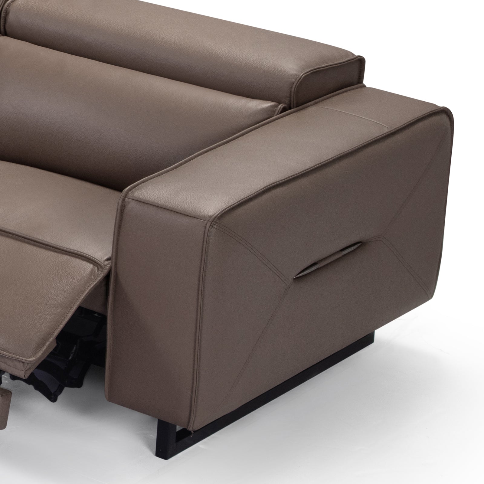 Sofas & Sofa Beds: 5 Seater Real Cow Leather Sofa with Power Recliner Adjustable Headrest Wooden Frame Corner Lounge