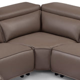 Sofas & Sofa Beds: 5 Seater Real Cow Leather Sofa with Power Recliner Adjustable Headrest Wooden Frame Corner Lounge