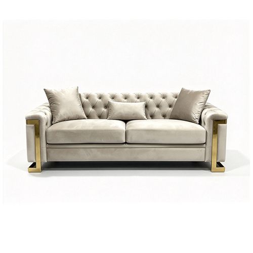 Juliette 3 Seater Velvet Sofa with Gold Trim in Beige
