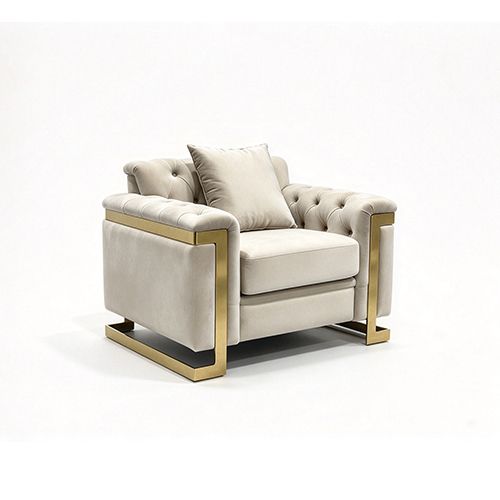 Juliette 1 Seater Velvet Sofa with Gold Trim in Beige