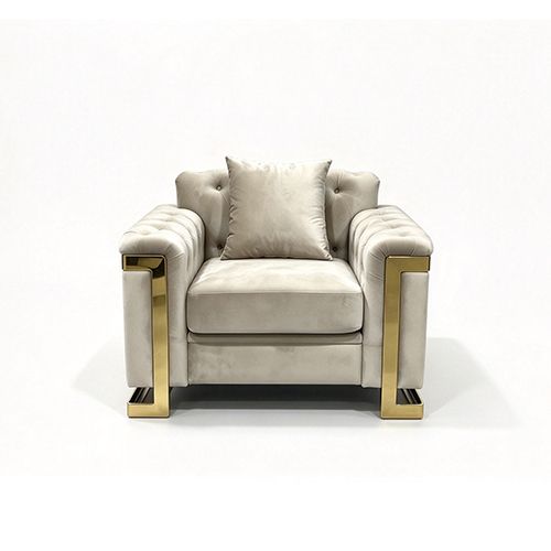 Juliette 1 Seater Velvet Sofa with Gold Trim in Beige