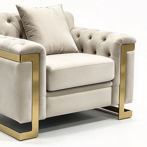 Juliette 1 Seater Velvet Sofa with Gold Trim in Beige