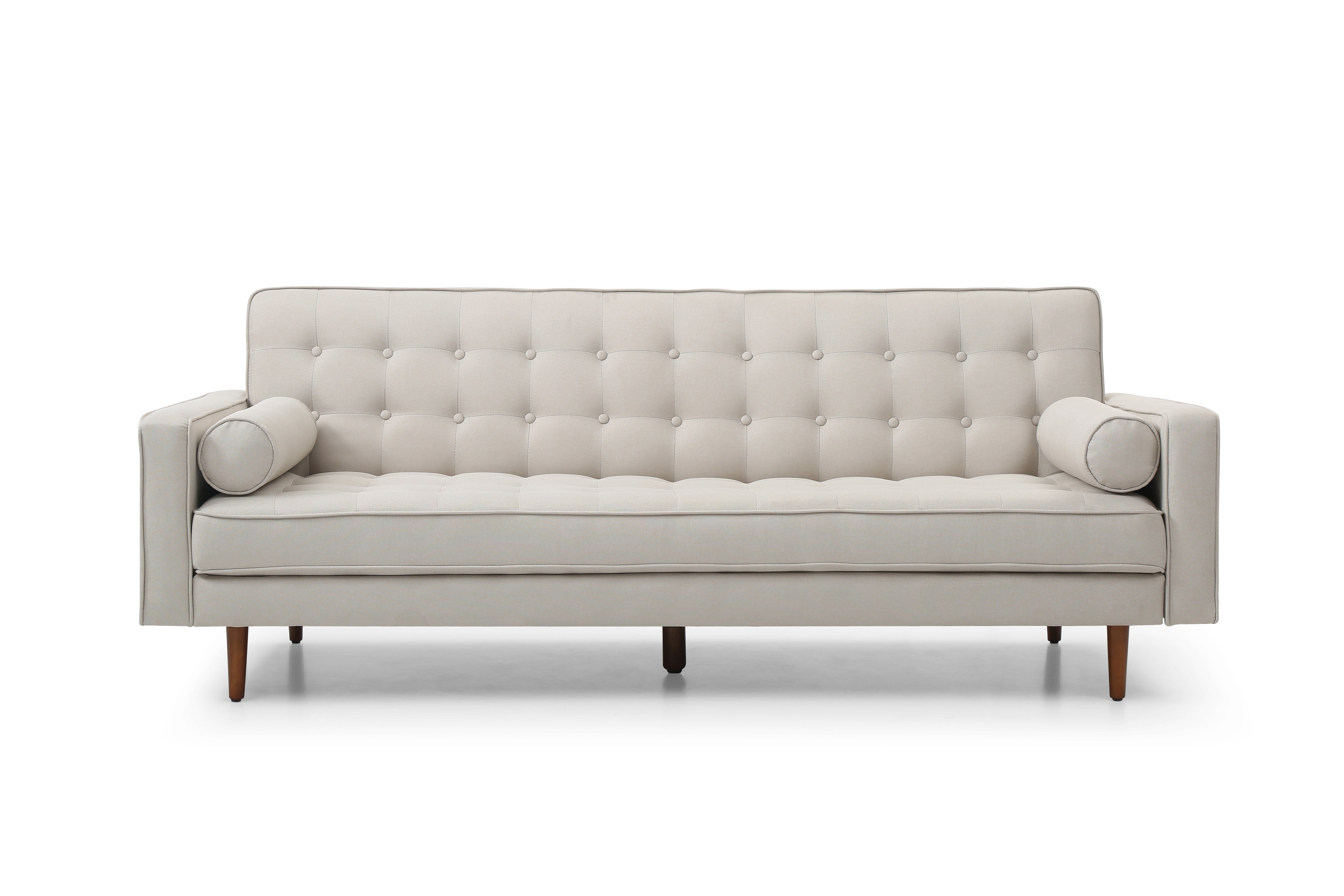 Sofas & Sofa Beds: Sofa Bed 3 Seater Button Tufted Lounge Set for Living Room Couch in Fabric Beige Colour