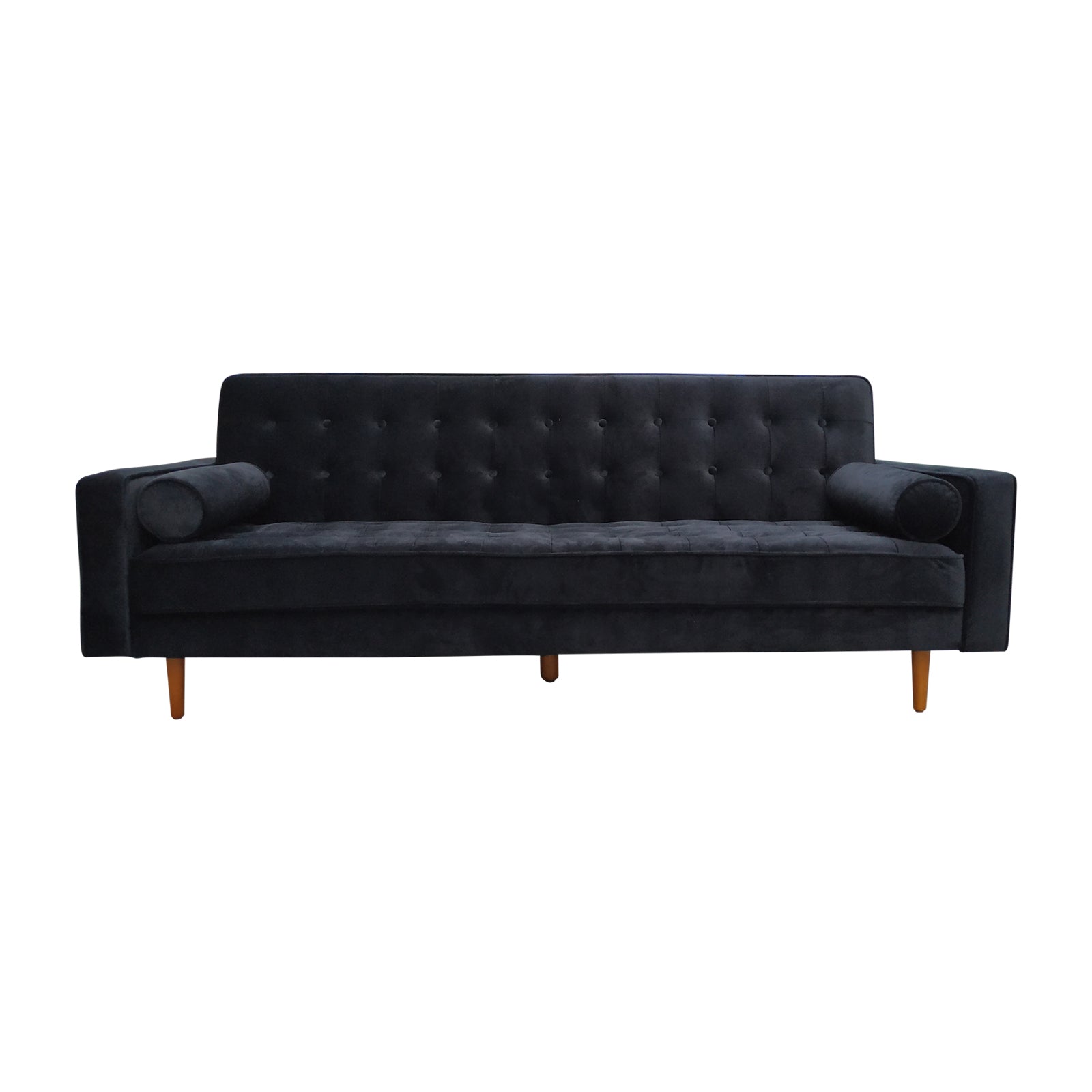 Sofas & Sofa Beds: Sofa Bed 3 Seater Button Tufted Lounge Set for Living Room Couch in Velvet Black Colour