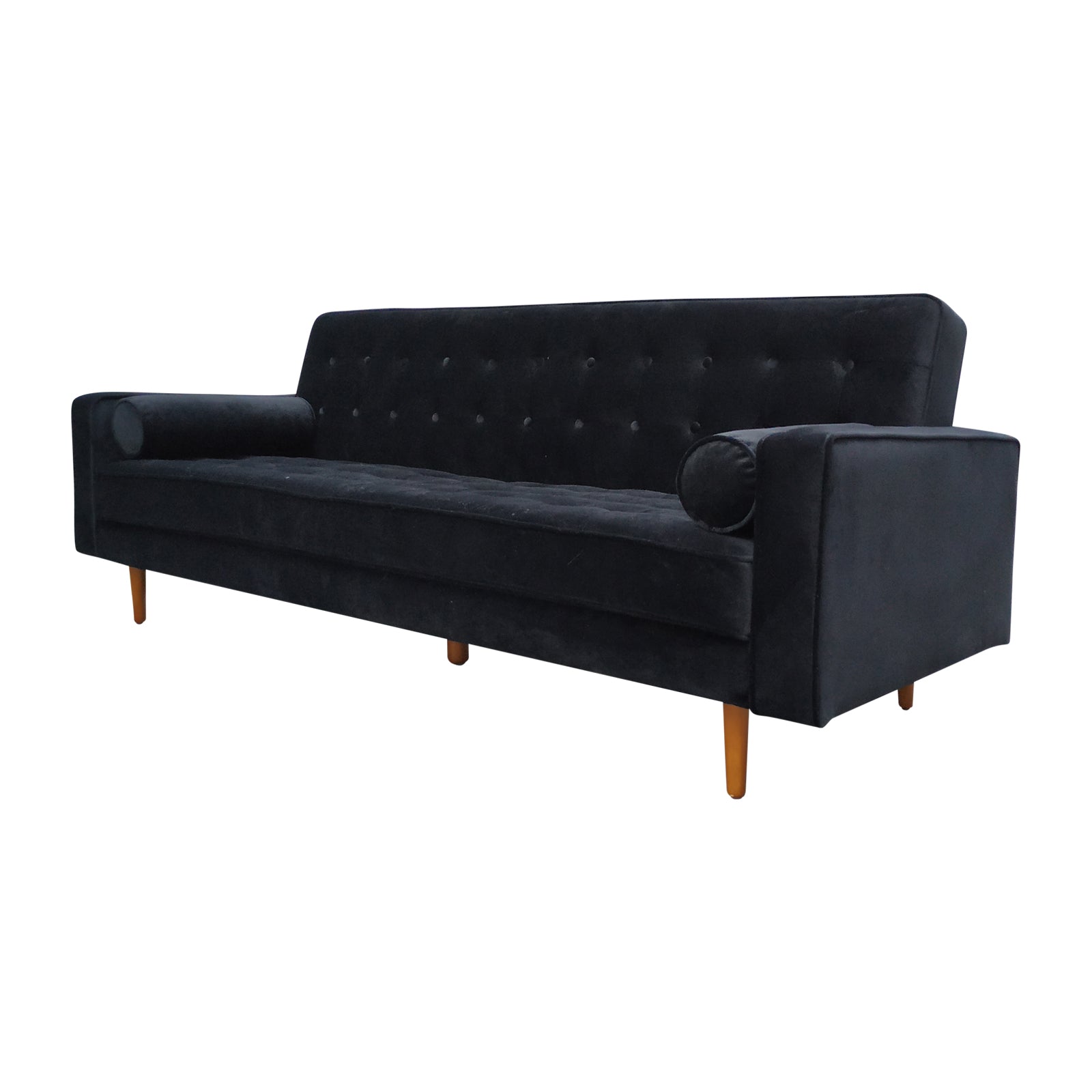 Sofas & Sofa Beds: Sofa Bed 3 Seater Button Tufted Lounge Set for Living Room Couch in Velvet Black Colour