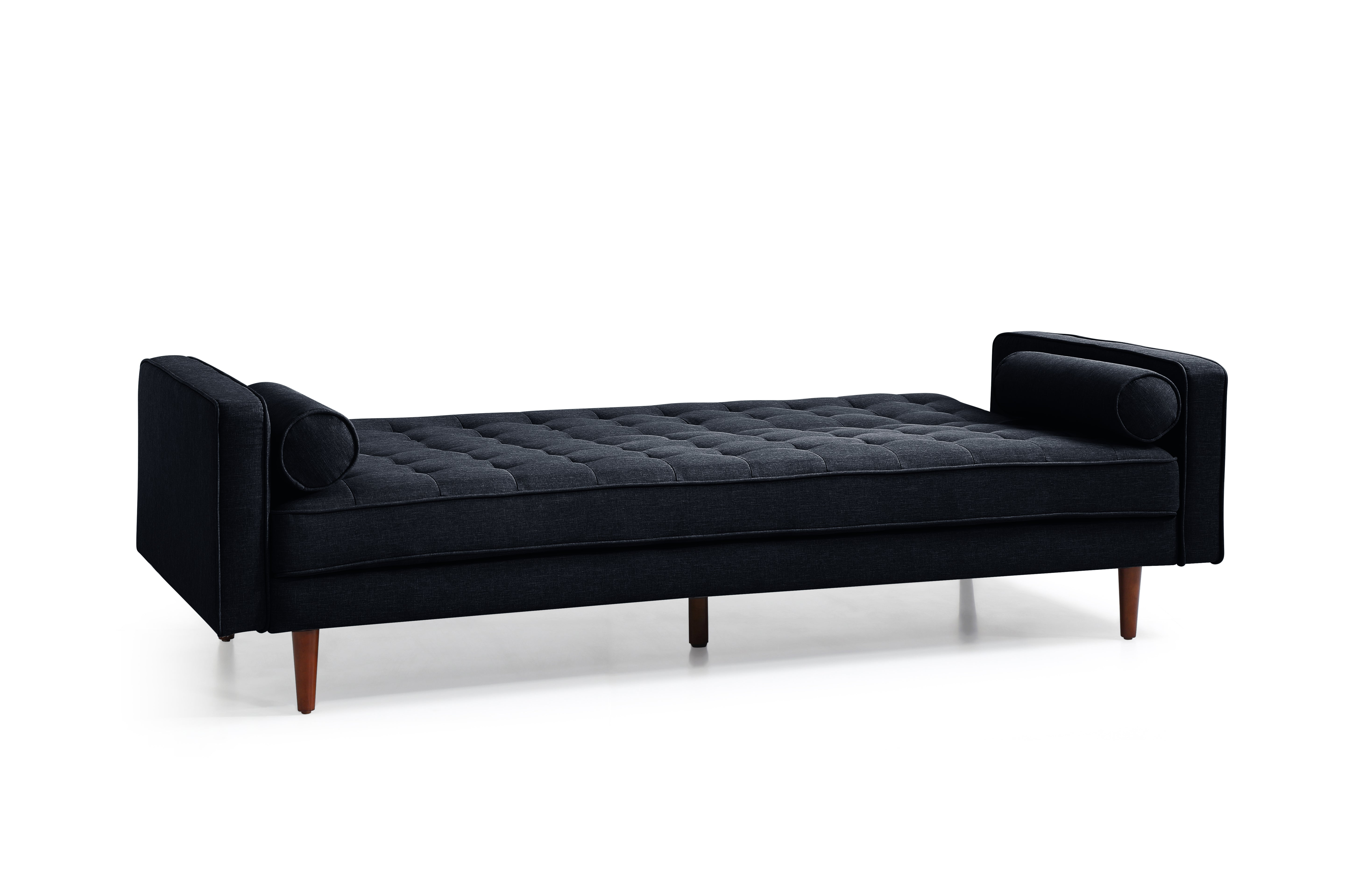Sofas & Sofa Beds: Sofa Bed 3 Seater Button Tufted Lounge Set for Living Room Couch in Velvet Black Colour