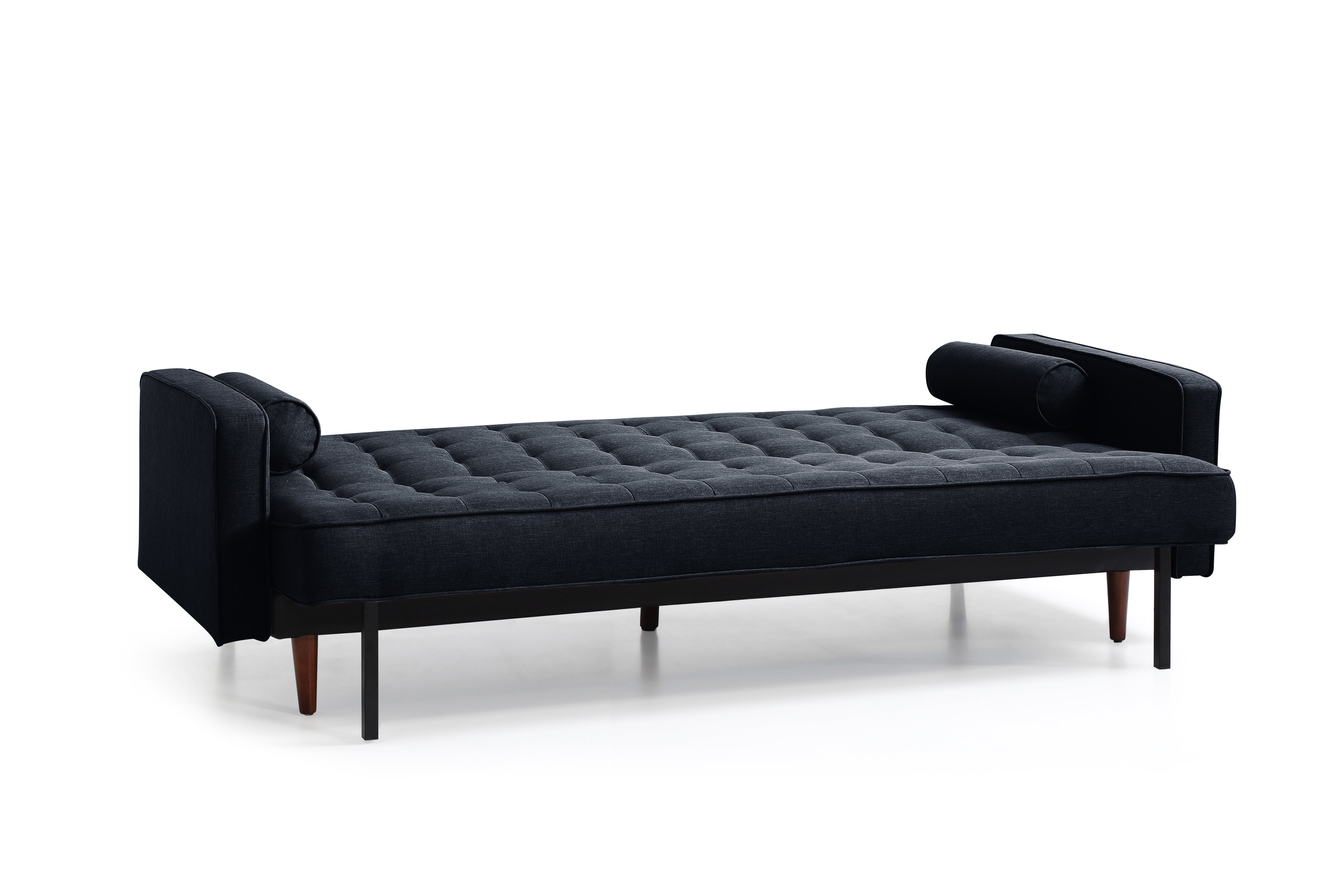 Sofas & Sofa Beds: Sofa Bed 3 Seater Button Tufted Lounge Set for Living Room Couch in Velvet Black Colour