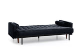 Sofas & Sofa Beds: Sofa Bed 3 Seater Button Tufted Lounge Set for Living Room Couch in Velvet Black Colour