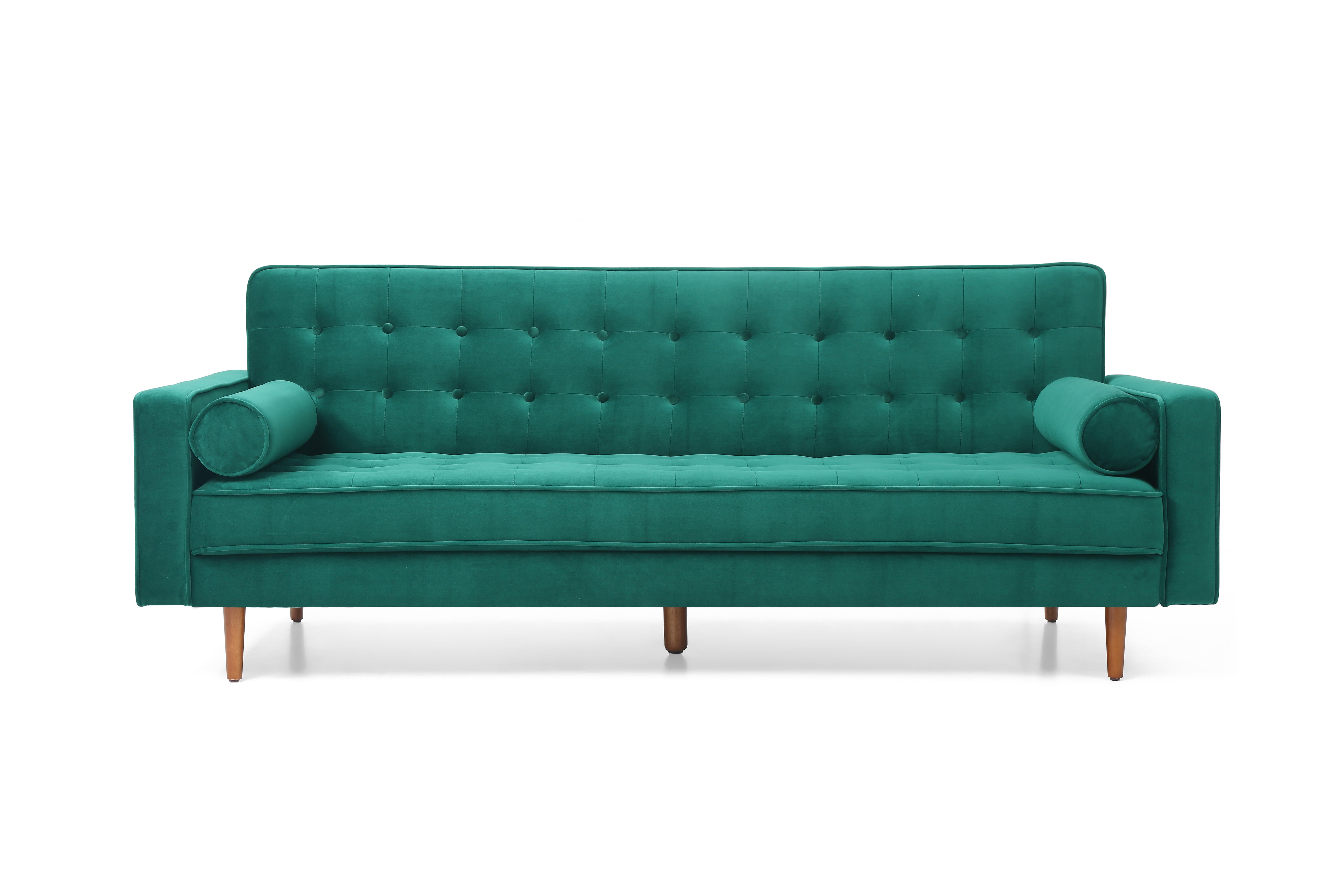 Sofas & Sofa Beds: Sofa Bed 3 Seater Button Tufted Lounge Set for Living Room Couch in Velvet Green Colour