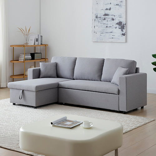 Sofas & Sofa Beds: Multifunctional Sofa Bed Fabric Upholstery Chaise Section Comfy Cushions Armrests