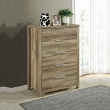 Dressers: Tallboy with 5 Storage Drawers Natural Wood like MDF in Oak Colour