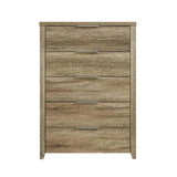 Dressers: Tallboy with 5 Storage Drawers Natural Wood like MDF in Oak Colour