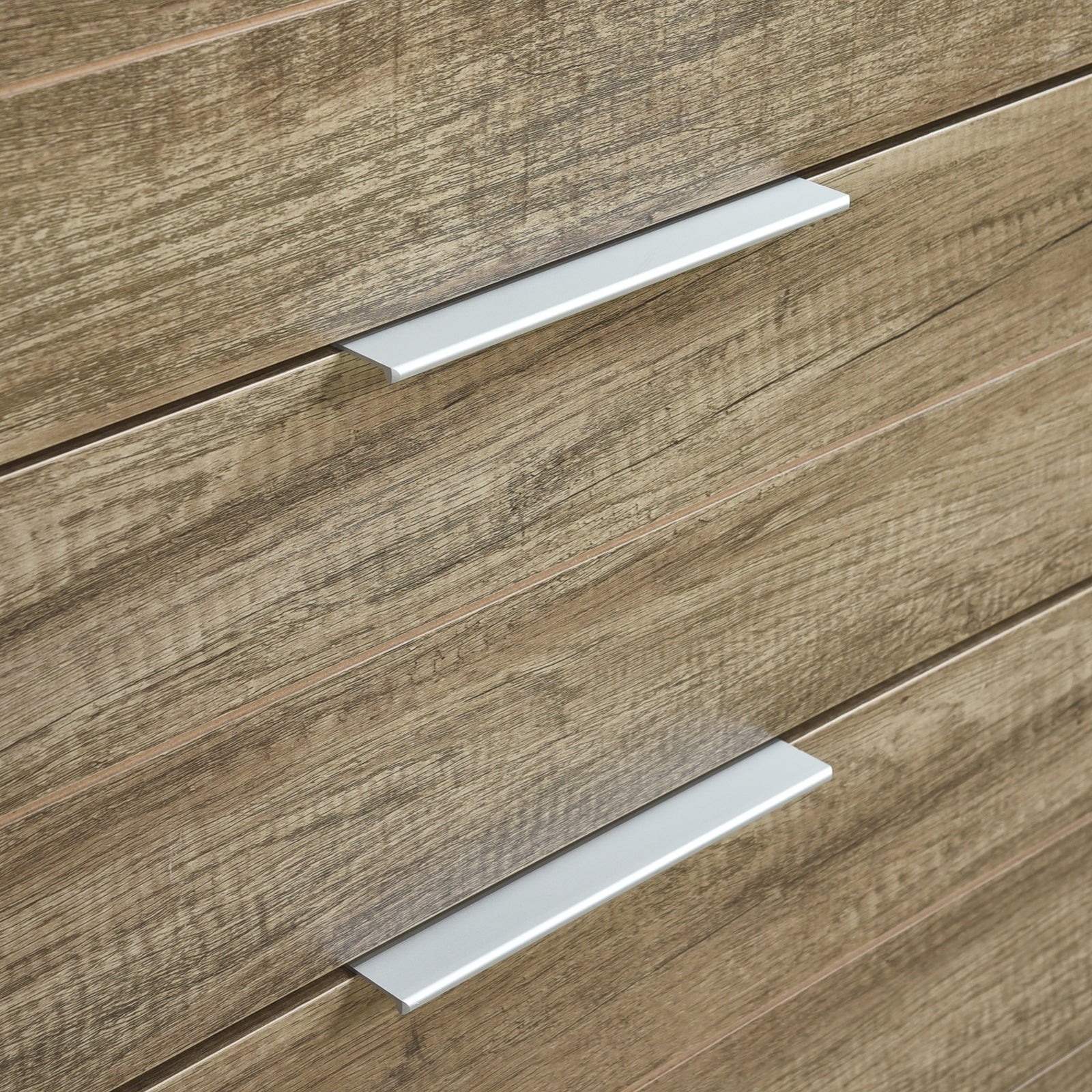 Dressers: Tallboy with 5 Storage Drawers Natural Wood like MDF in Oak Colour