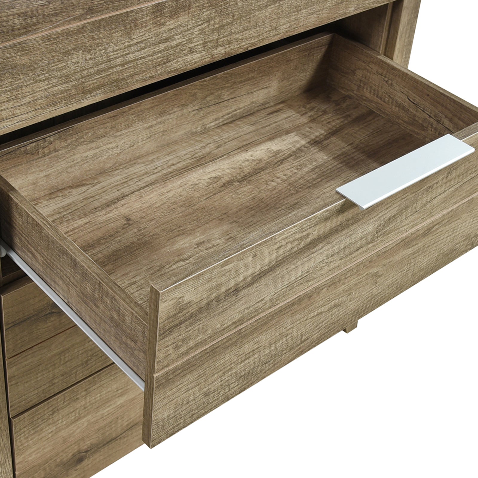 Dressers: Tallboy with 5 Storage Drawers Natural Wood like MDF in Oak Colour