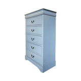 Dressing Vanity & Dressing Tables: Tallboy with 5 Storage Drawers in Solid Wooden Metal Handles Grey Colour