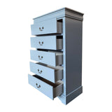 Dressing Vanity & Dressing Tables: Tallboy with 5 Storage Drawers in Solid Wooden Metal Handles Grey Colour