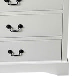 Dressers: Tallboy with 5 Storage Drawers in Solid Wooden Metal Handles White Colour