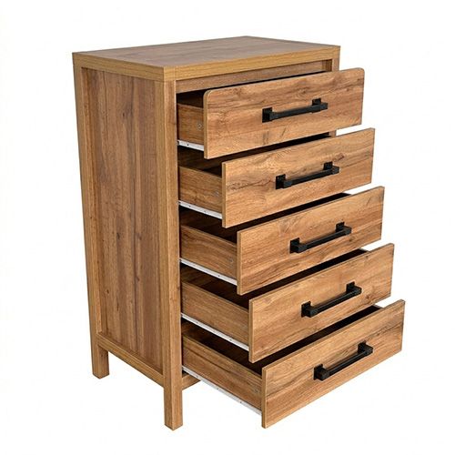 Natural Timber Look Tallboy with 5 Spacious Drawers