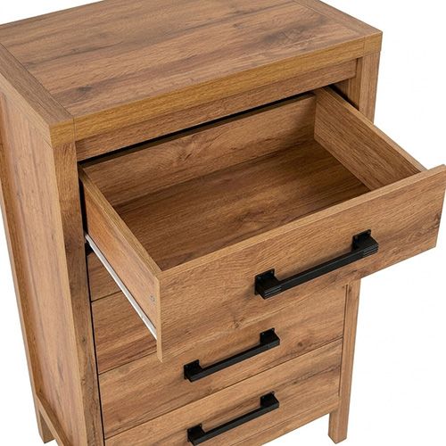 Natural Timber Look Tallboy with 5 Spacious Drawers