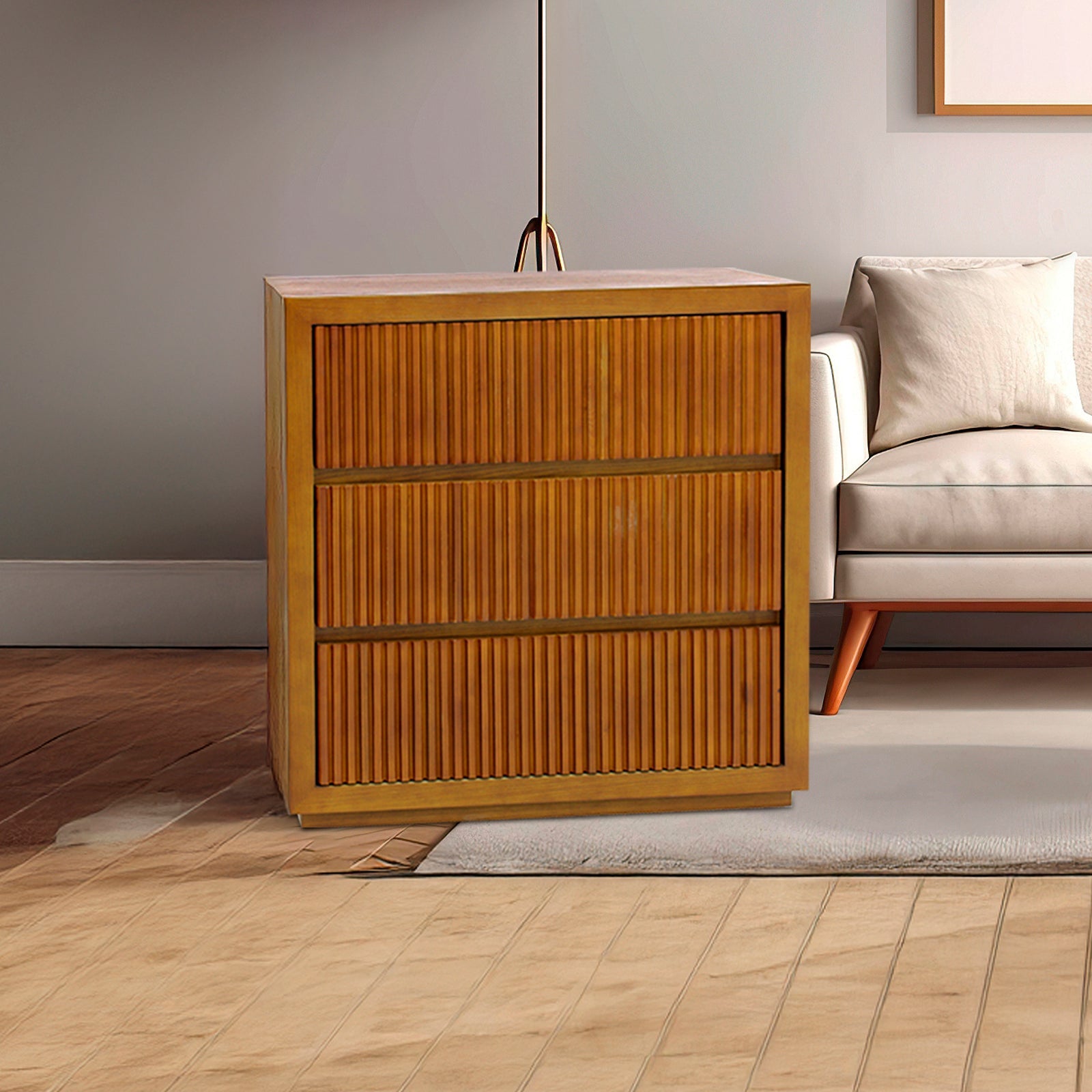 Dressers: Tallboy MDF Brown Colour Waveform Design Three Drawers