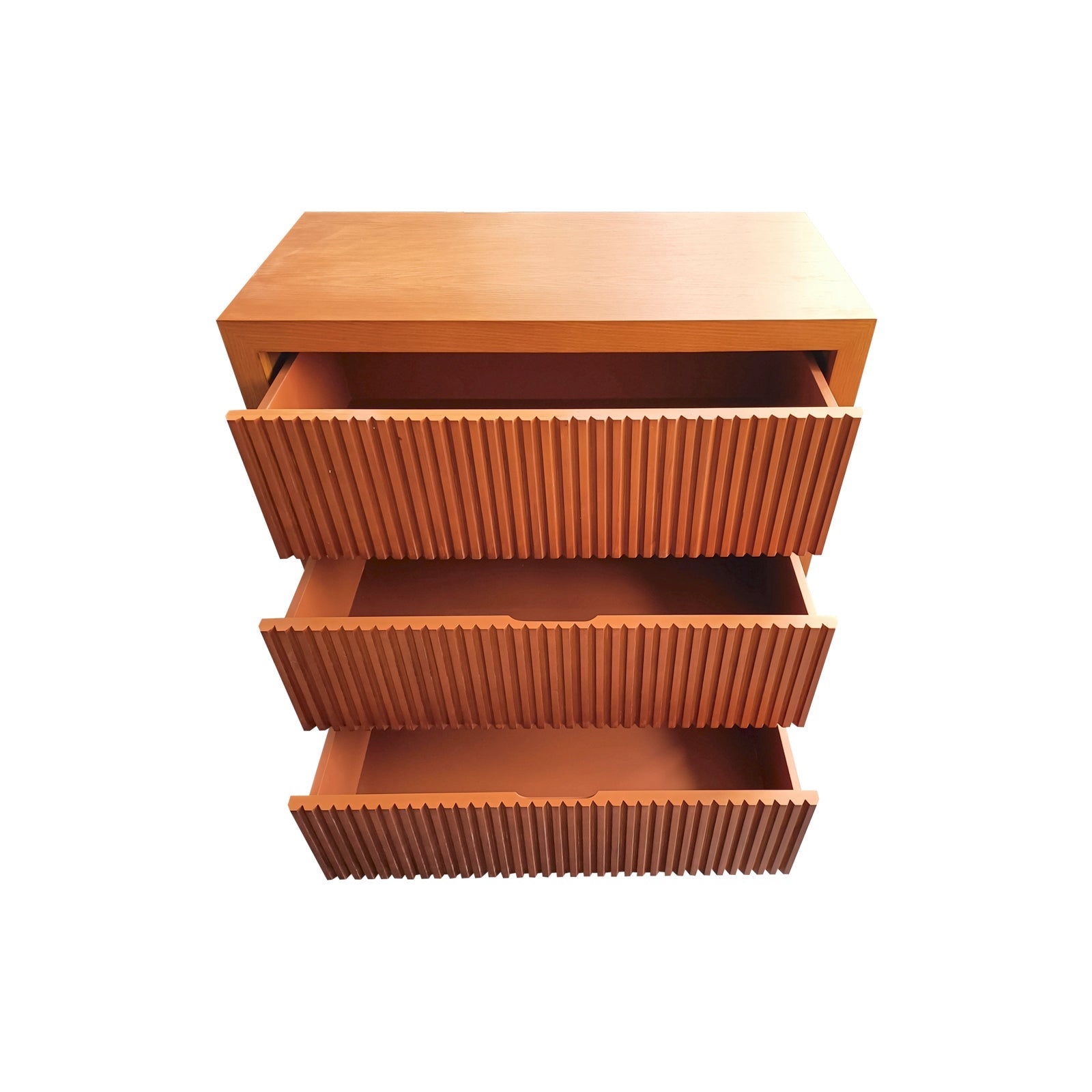 Dressers: Tallboy MDF Brown Colour Waveform Design Three Drawers
