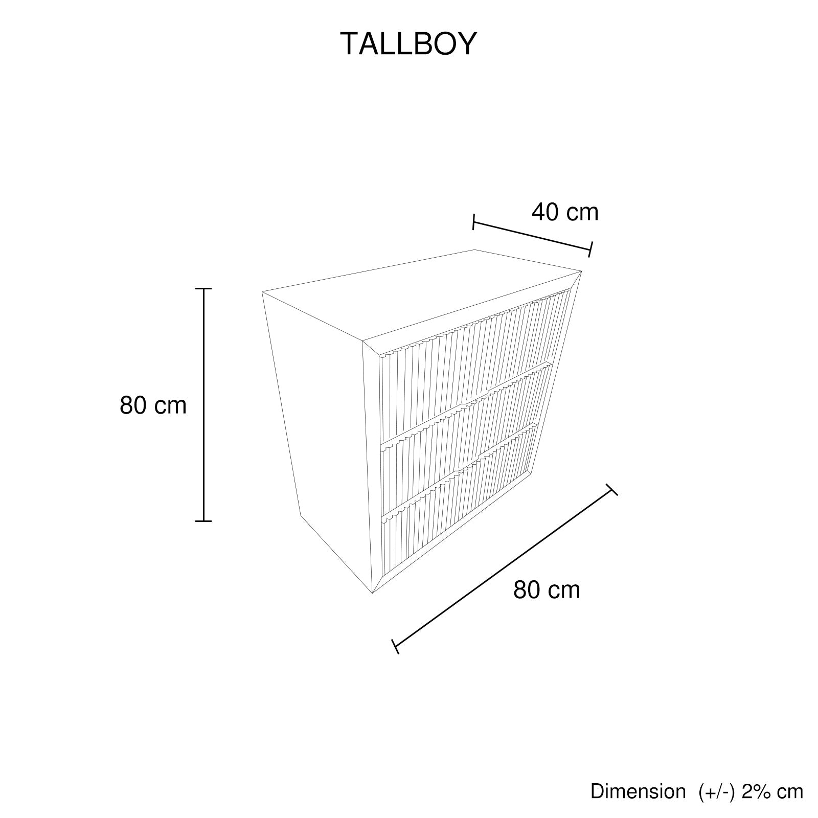 Dressers: Tallboy MDF Brown Colour Waveform Design Three Drawers