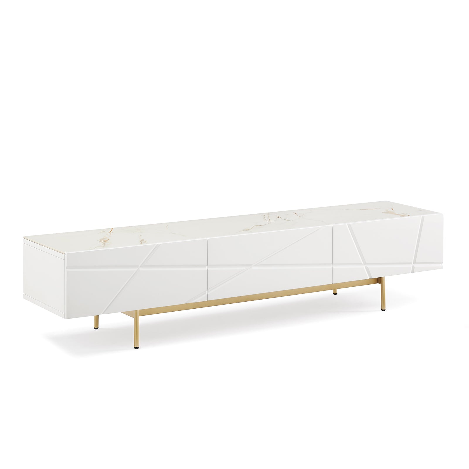 TV Units: TV Cabinet MDF Glossy Storage Drawers Metal Base Entertainment Unit