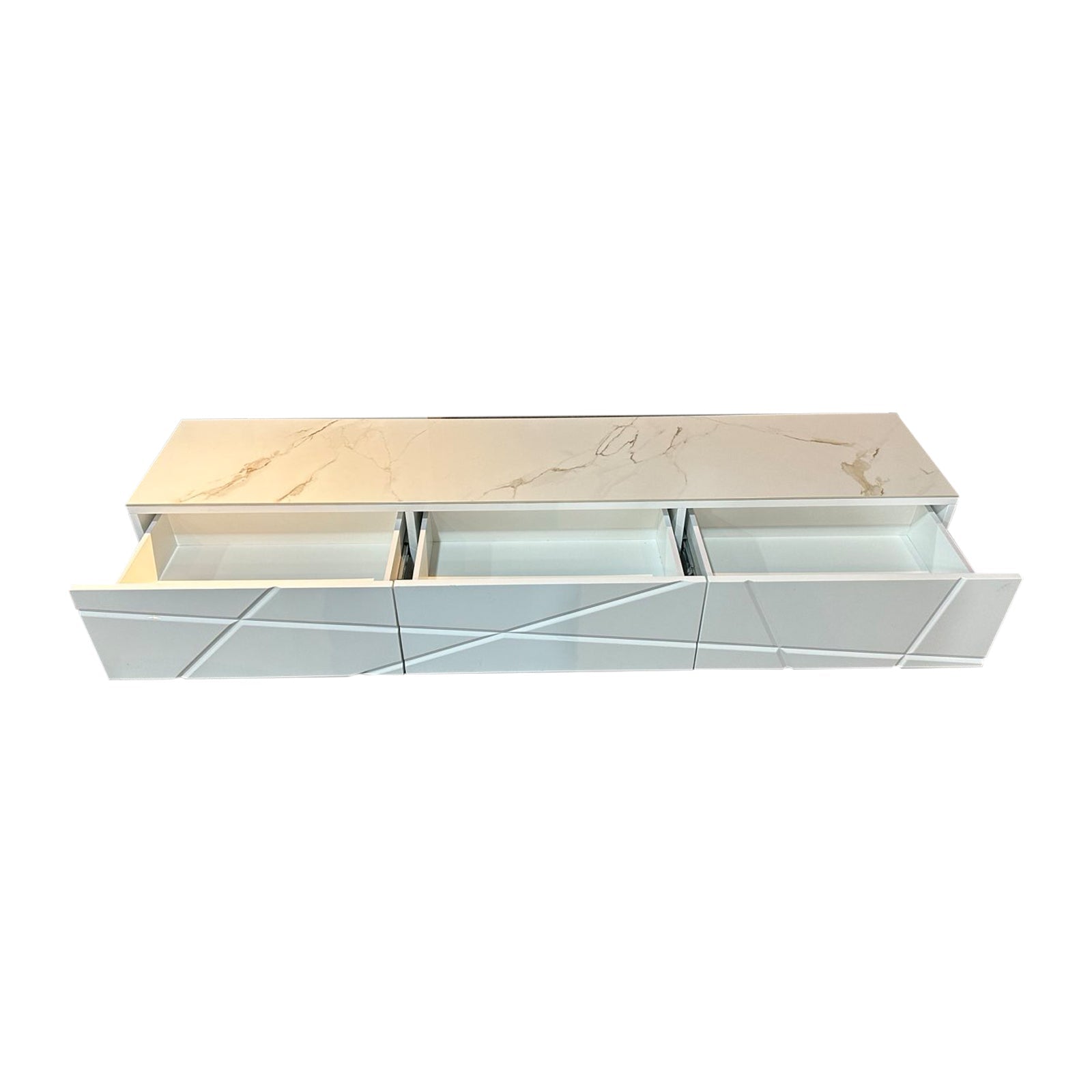 TV Units: TV Cabinet MDF Glossy Storage Drawers Metal Base Entertainment Unit