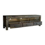 TV Units: TV Cabinet with 3 Storage Drawers with Shelf Solid Acacia Wooden Frame Entertainment Unit in Chocolate Colour