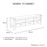 TV Units: TV Cabinet with 3 Storage Drawers with Shelf Solid Acacia Wooden Frame Entertainment Unit in Chocolate Colour