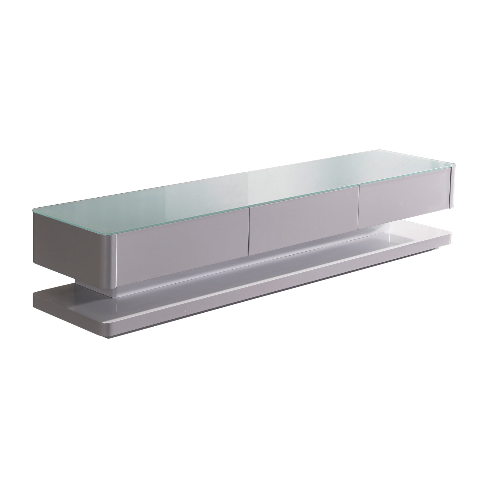 TV Units: TV Cabinet with 3 Storage Drawers With High Glossy Assembled Entertainment Unit in White colour