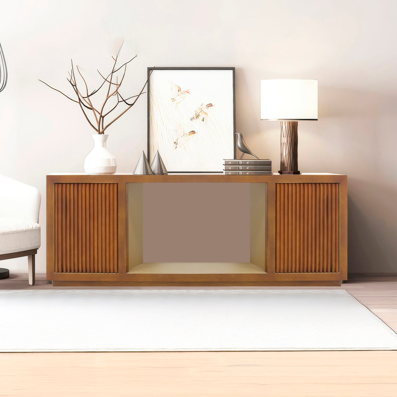 TV Units: TV Cabinet MDF Brown Colour Two Sideboards Open Space